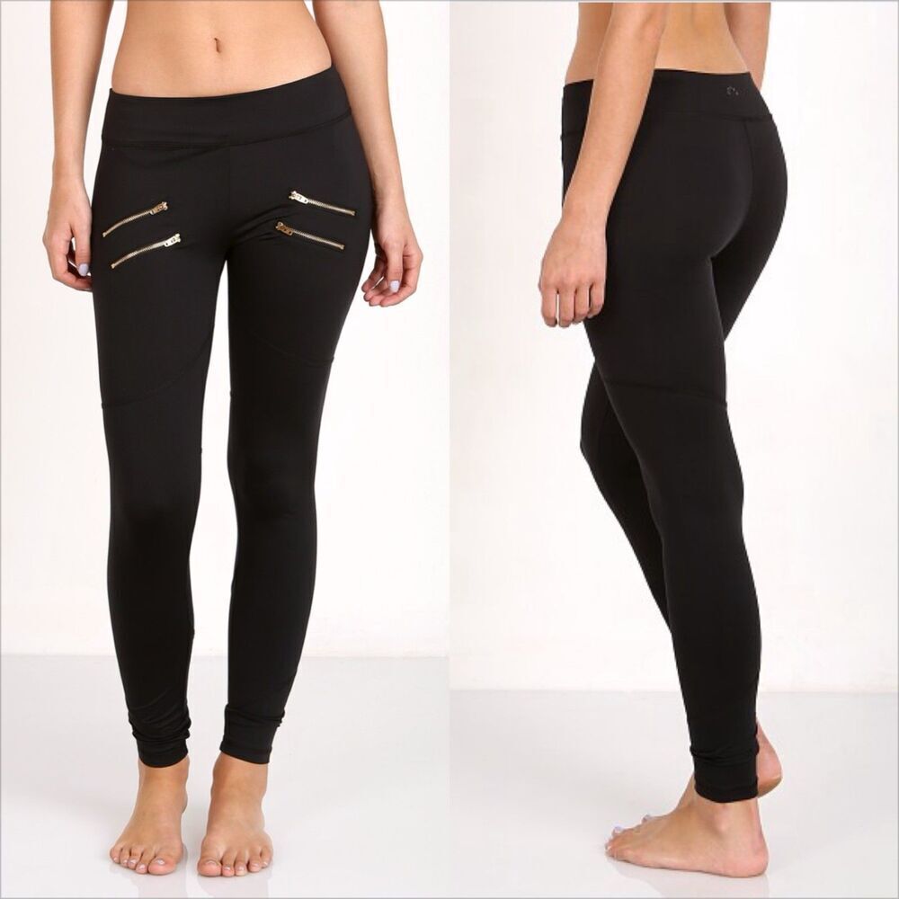 Varley Sofia Leggings Size Medium Black Zipper Detail Athletic